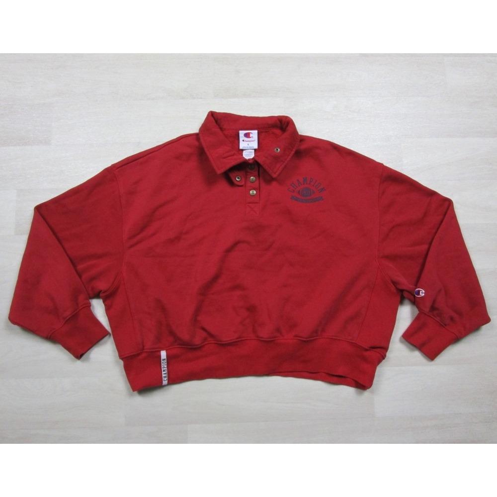 Champion Crop Sweatshirt Womens (L) 1/4 Snap Collared Pullover Phys. Ed Athletic